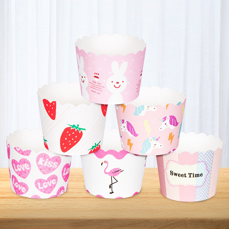 Small Cake Cuppers Mafen Cup High Temperature Baking Chiffon Small Cake Cup Disposable Cute Pattern Paper Cup 50