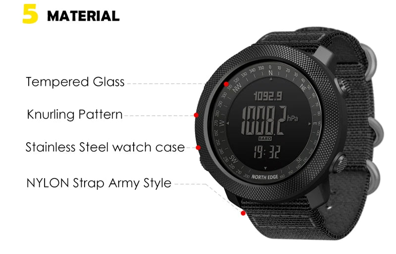 Montre Digitale Sport Étanche — Boussole &amp; Altimètre