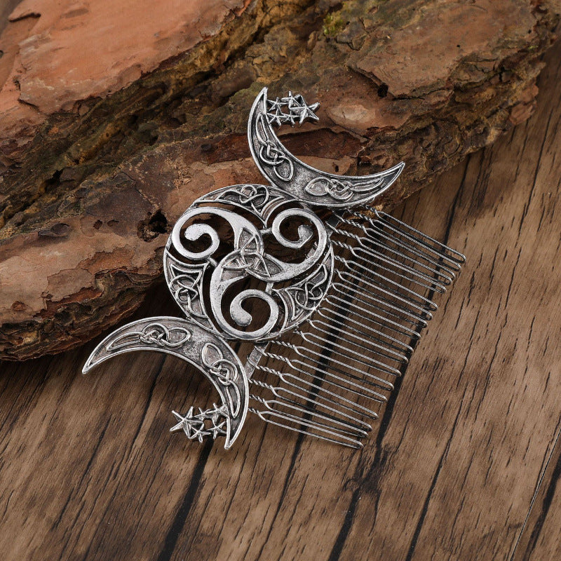 Cross-Border Hot-Selling Retro Viking Celtic Knot Hair Comb Triple Moon Star Hair Accessory Norwegian Style Jewelry Wholesale