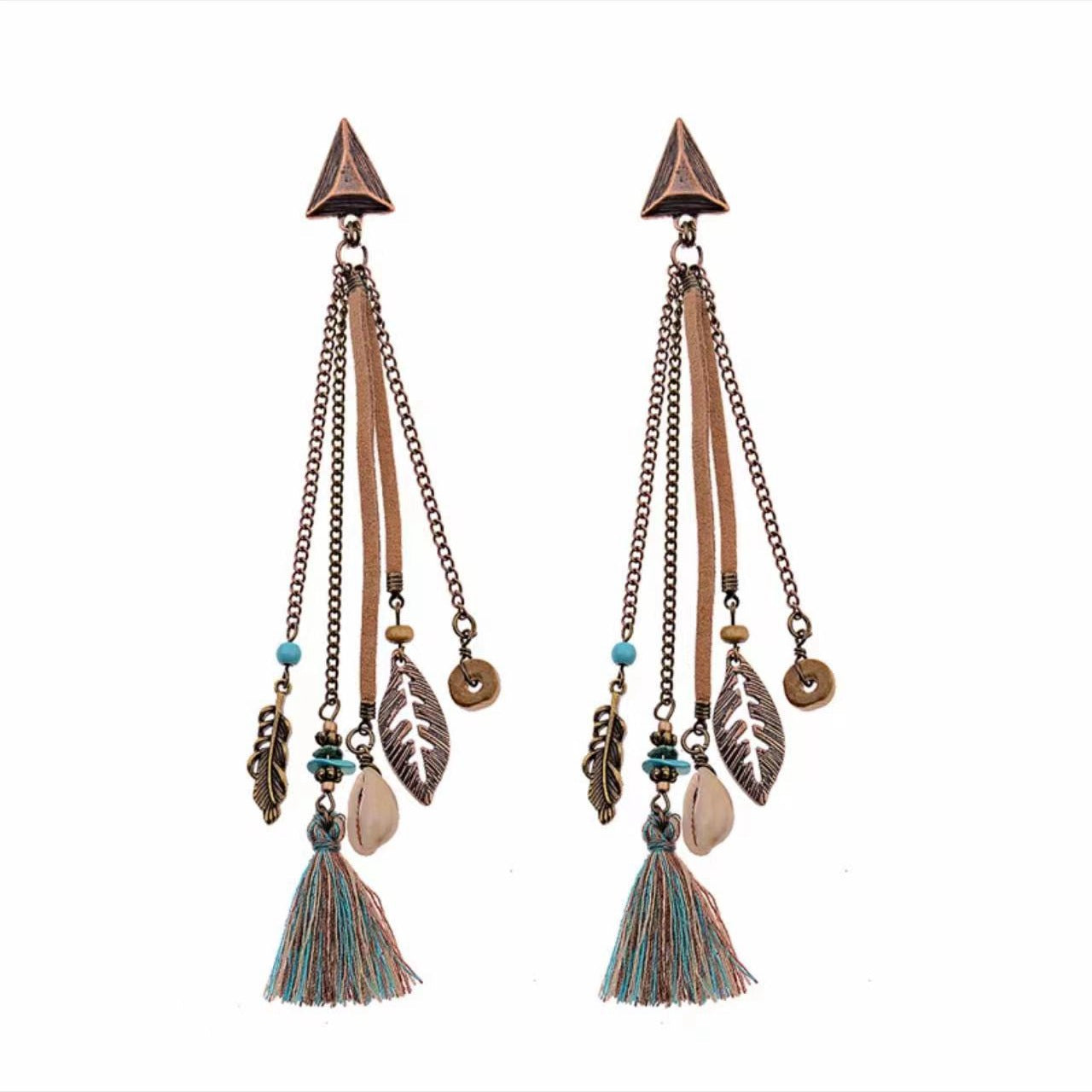 Bohemian Turquoise Earrings European and American Retro Owl Geometric Dreamcatcher Feather Tassel Earrings Women