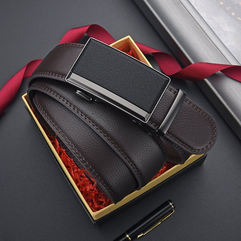 Men's Automatic Buckle Belt, High-End Genuine Two-Layer Cowhide Leather Belt, Men's Casual Pants Belt, Men's Waist Belt, Cross-Border Ready Stock