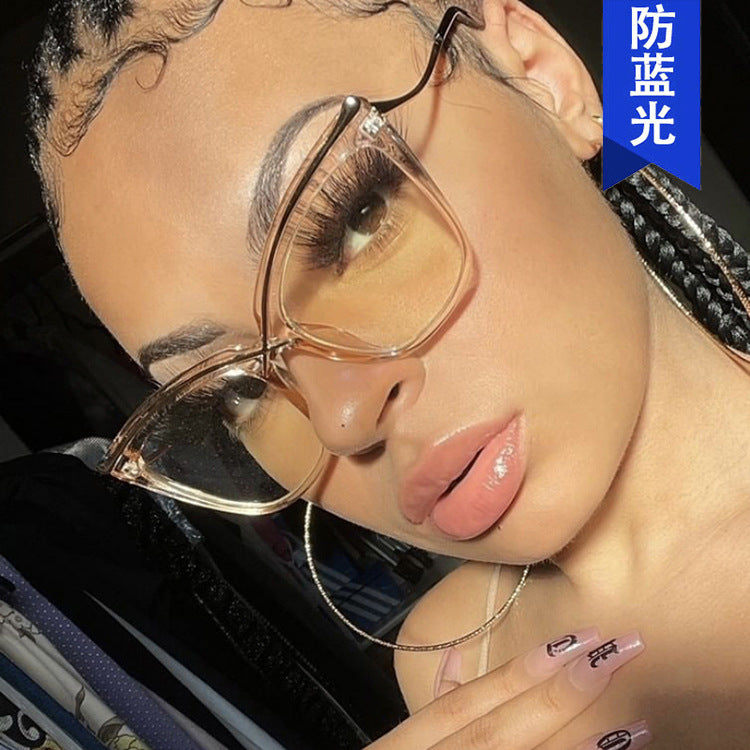 X Cat Eye Metal Glasses Frame 2022 New Anti-Blue Light Large Frame Flat Mirror European and American Ins Trendy Retro Glasses Frame
