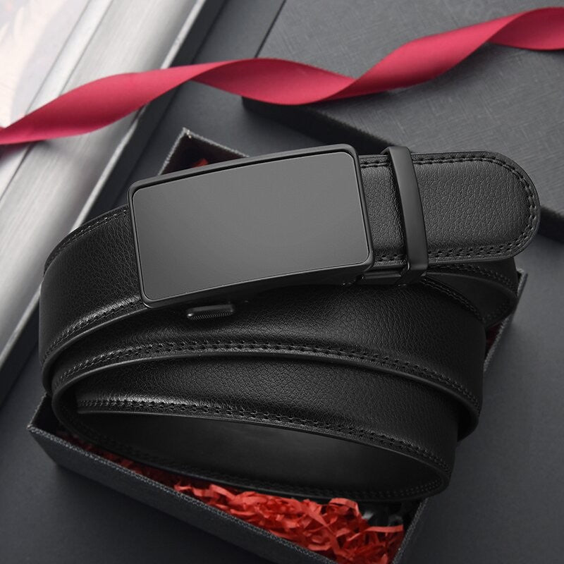 Men's Automatic Buckle Belt, High-End Genuine Two-Layer Cowhide Leather Belt, Men's Casual Pants Belt, Men's Waist Belt, Cross-Border Ready Stock