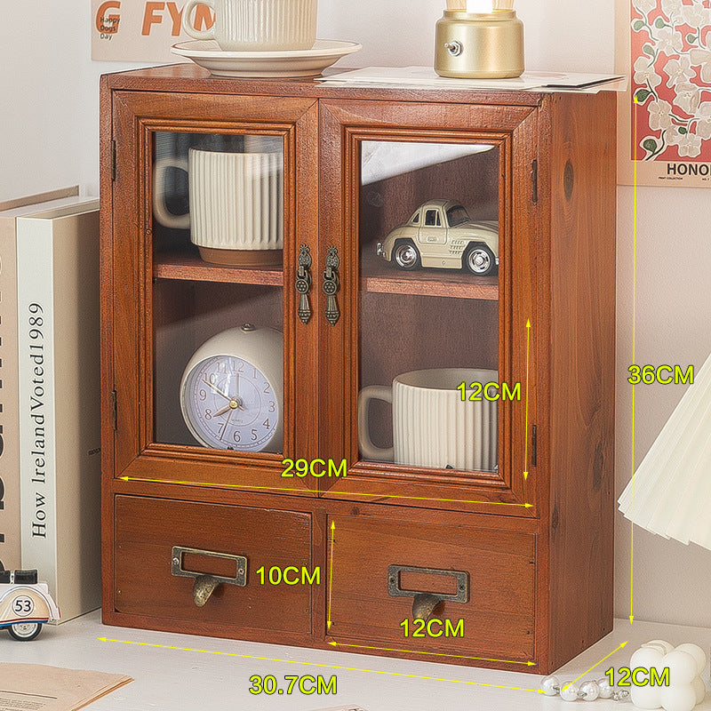 Desktop Storage Box Blind Box Storage Wooden Glass Drawer-Style Vintage Solid Wood Zakka Cosmetic Cabinet Multi-Layer