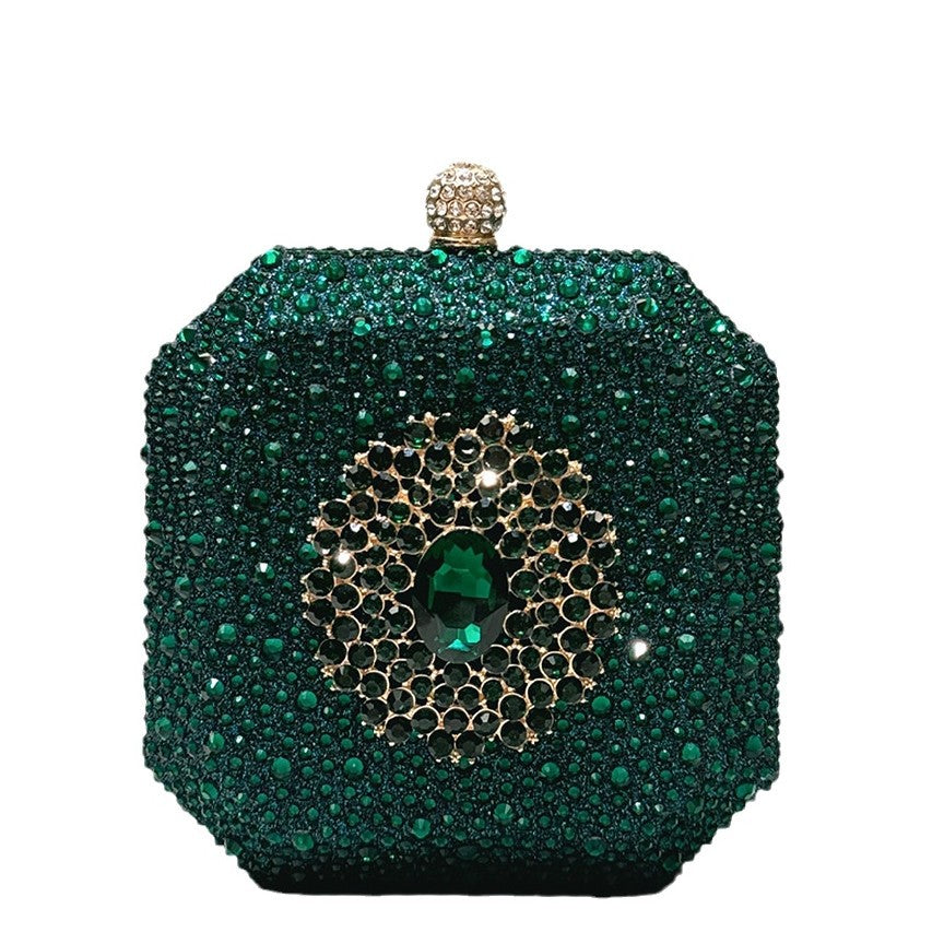 Dark Green Shiny Rhinestone High-grade Diamond Buckle Decorative Small Handbag Women's Fashionable Personalized Mini Box Evening Bag