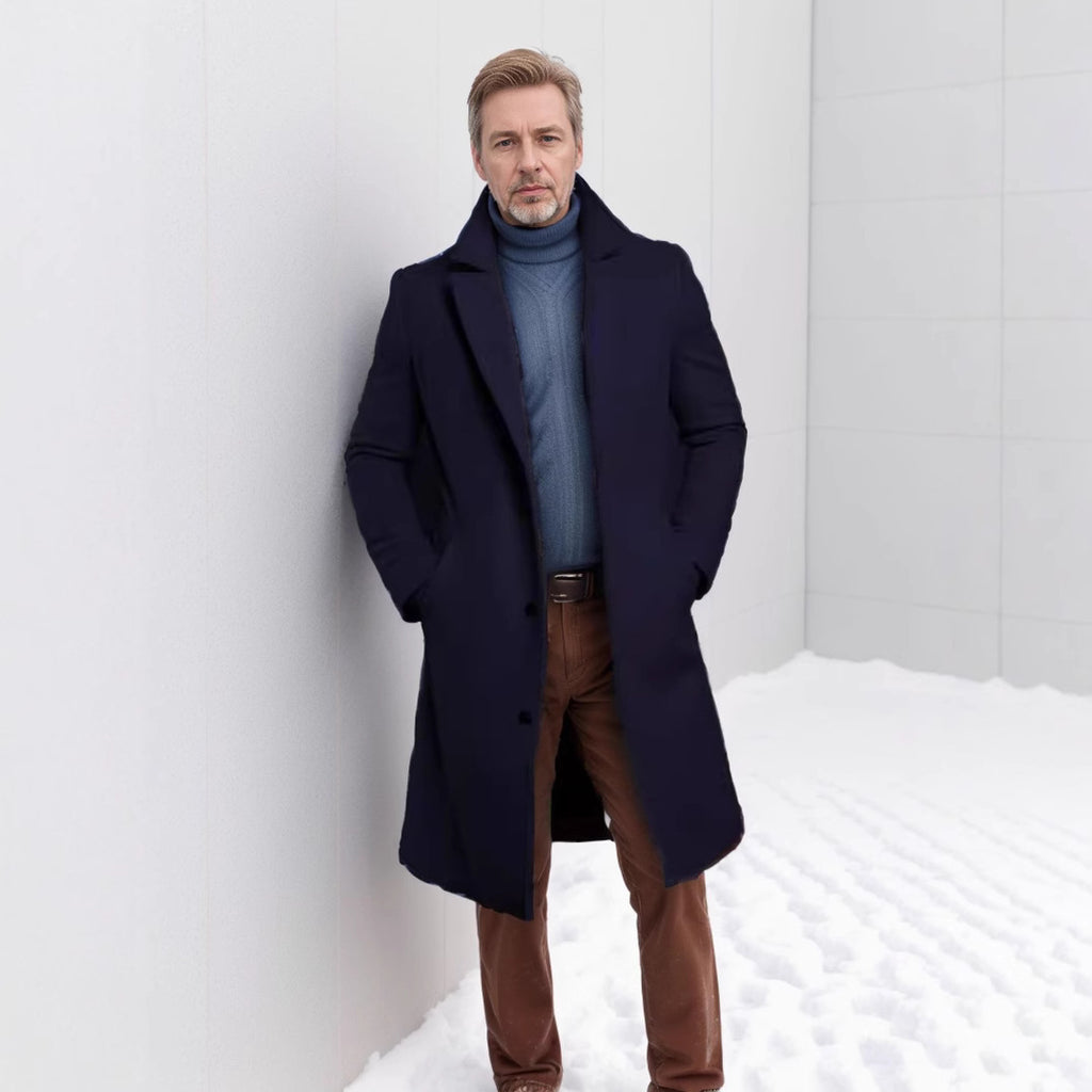 Foreign Trade Men's 2024 New Woolen Coat Men's Mid-length Solid Color Woolen Coat for Autumn and Winter Youth Coat