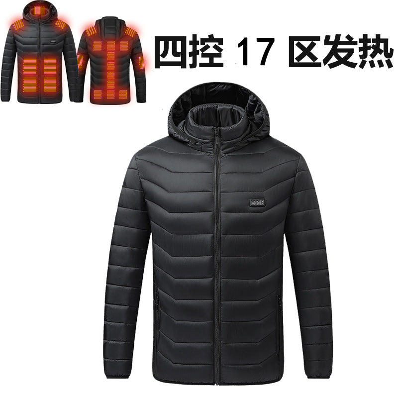 Cross-border intelligent four-control area 23 charging heating cotton-padded jacket winter three-gear temperature adjustment warm cotton-padded jacket men's and women's jackets