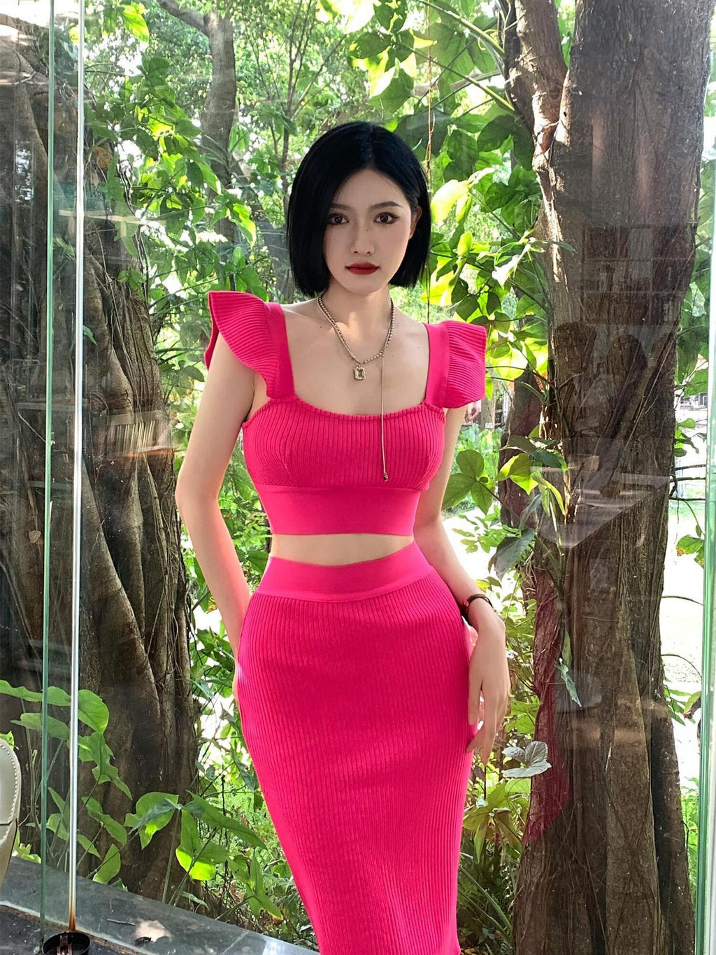 in stock European and American Sexy High-end Women's Fashion Sexy Camisole Vest Slim-fit Hip Skirt Two-piece Bandage Skirt