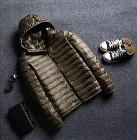Foreign Trade Cotton-padded Clothes New Light and Thin Feather Rong Cotton Hooded Men's Short Youth plus size Winter Clothes with Vertical Collar Cotton-padded Coat Trendy