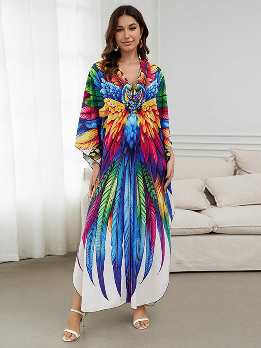 European and American New Positioning Printed dress Holiday Beach Clothes Robe plus size Beach Sunscreen Bikini Blouse