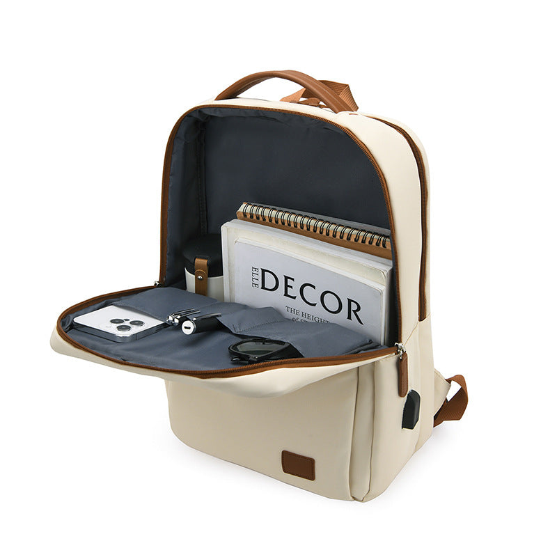 Backpack for Women, Solid Color Oxford Cloth Travel Backpack, Large Capacity, Simple and Versatile, Commuter Computer Backpack for Men, with Logo Printed