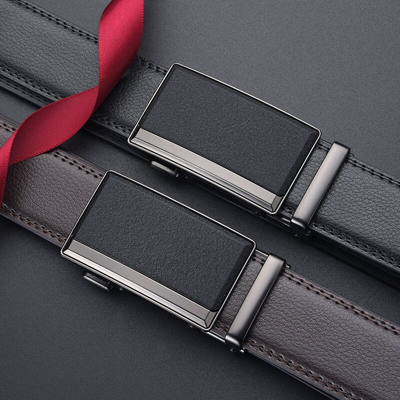 Men's Automatic Buckle Belt, High-End Genuine Two-Layer Cowhide Leather Belt, Men's Casual Pants Belt, Men's Waist Belt, Cross-Border Ready Stock