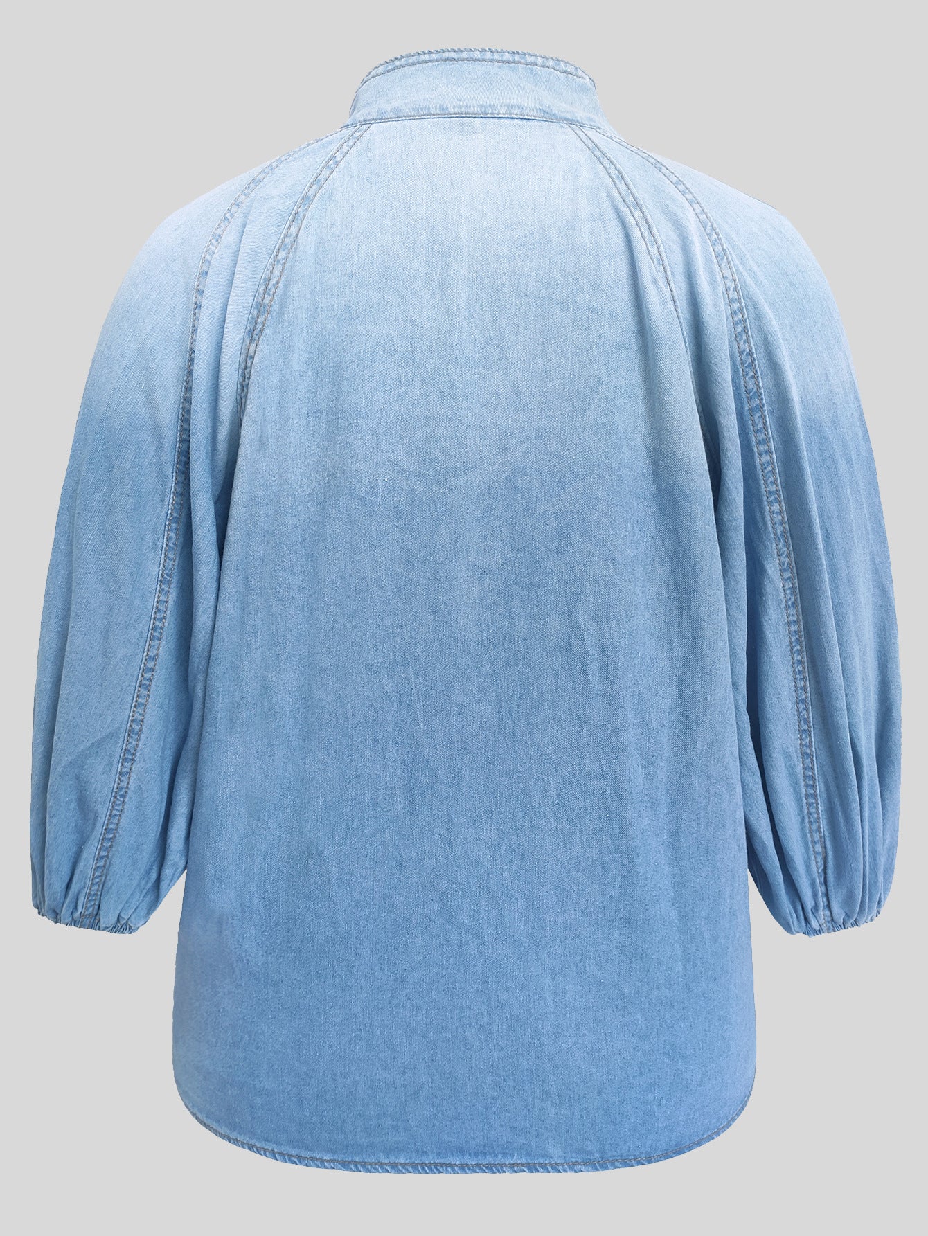 2026 Spring and Autumn Gradient Color Lightweight Half-Sleeve Puff Sleeve Pullover Denim Top Shirt with a Stylish Casual and Minimalist Look
