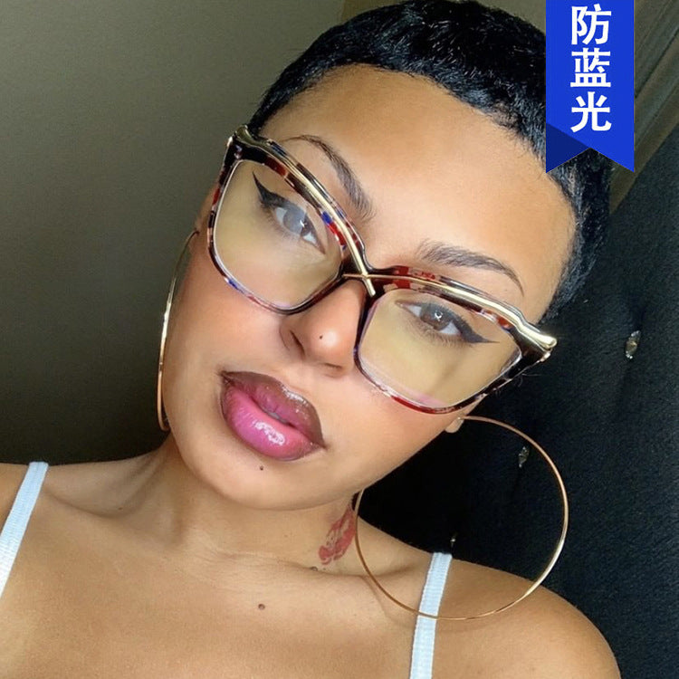 X Cat Eye Metal Glasses Frame 2022 New Anti-Blue Light Large Frame Flat Mirror European and American Ins Trendy Retro Glasses Frame