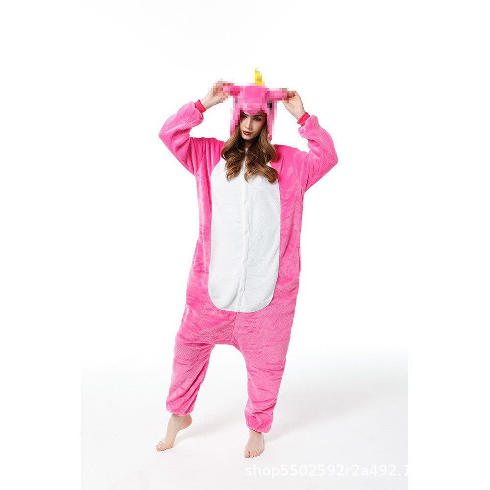 Mixed batch autumn and winter flannel cartoon one-piece pajamas home performance clothes toilet version adult home clothes pajamas