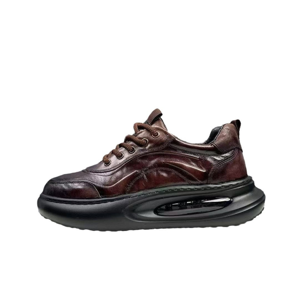 First-Layer Cowhide Men's Shoes 2026 Autumn and Winter New Fashion Versatile British Style Air-Cushioned Thick-Soled Trendy Textured Leather Shoes