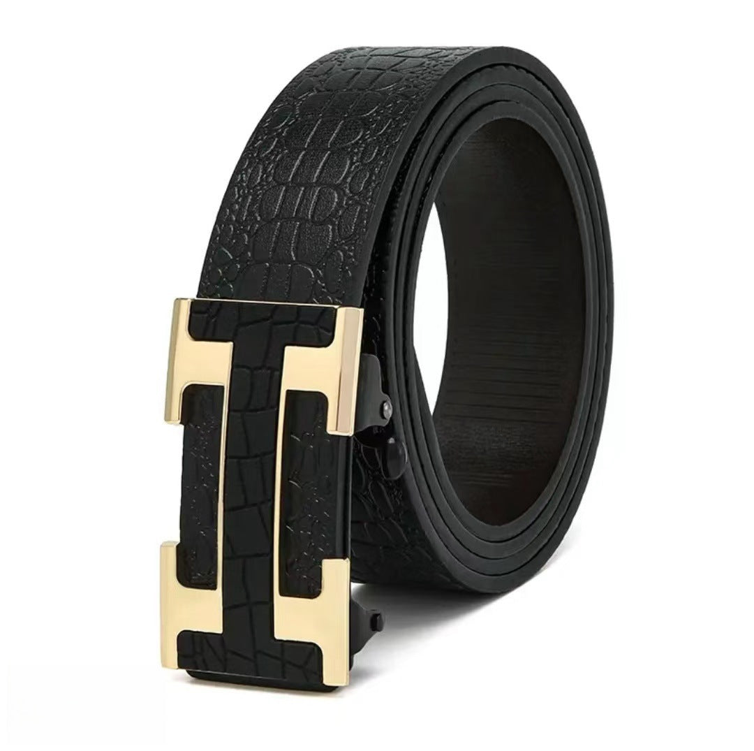 Cross-border exclusive for high-end men's belt toothless automatic buckle genuine leather leather belt casual business belt