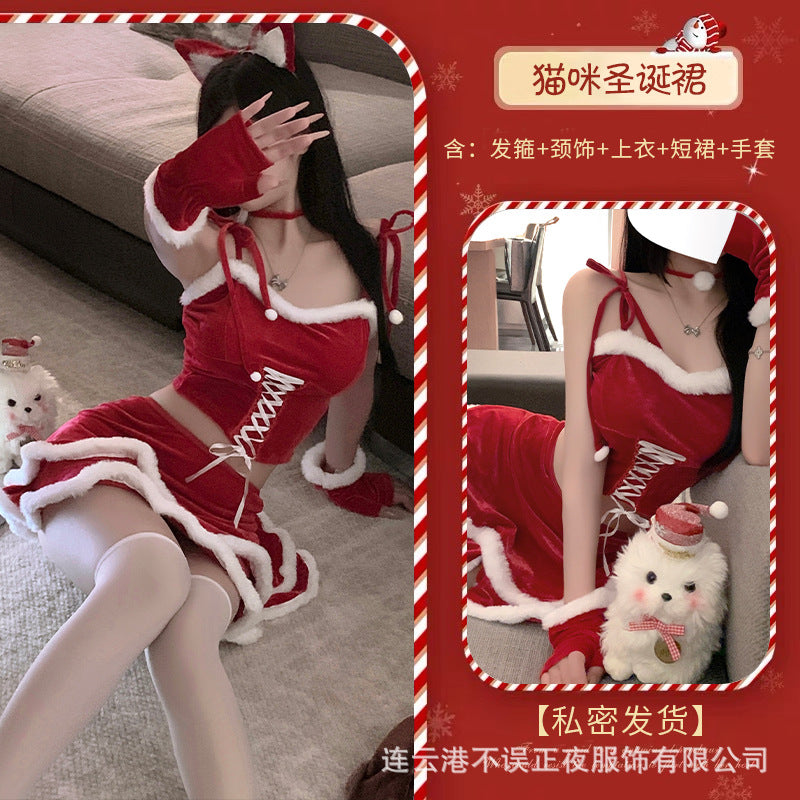 Don't miss the night New Year red Christmas sexy underwear pure desire wind clothes qqny cute cat uniform suit