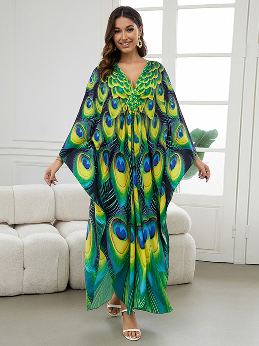 European and American New Positioning Printed dress Holiday Beach Clothes Robe plus size Beach Sunscreen Bikini Blouse