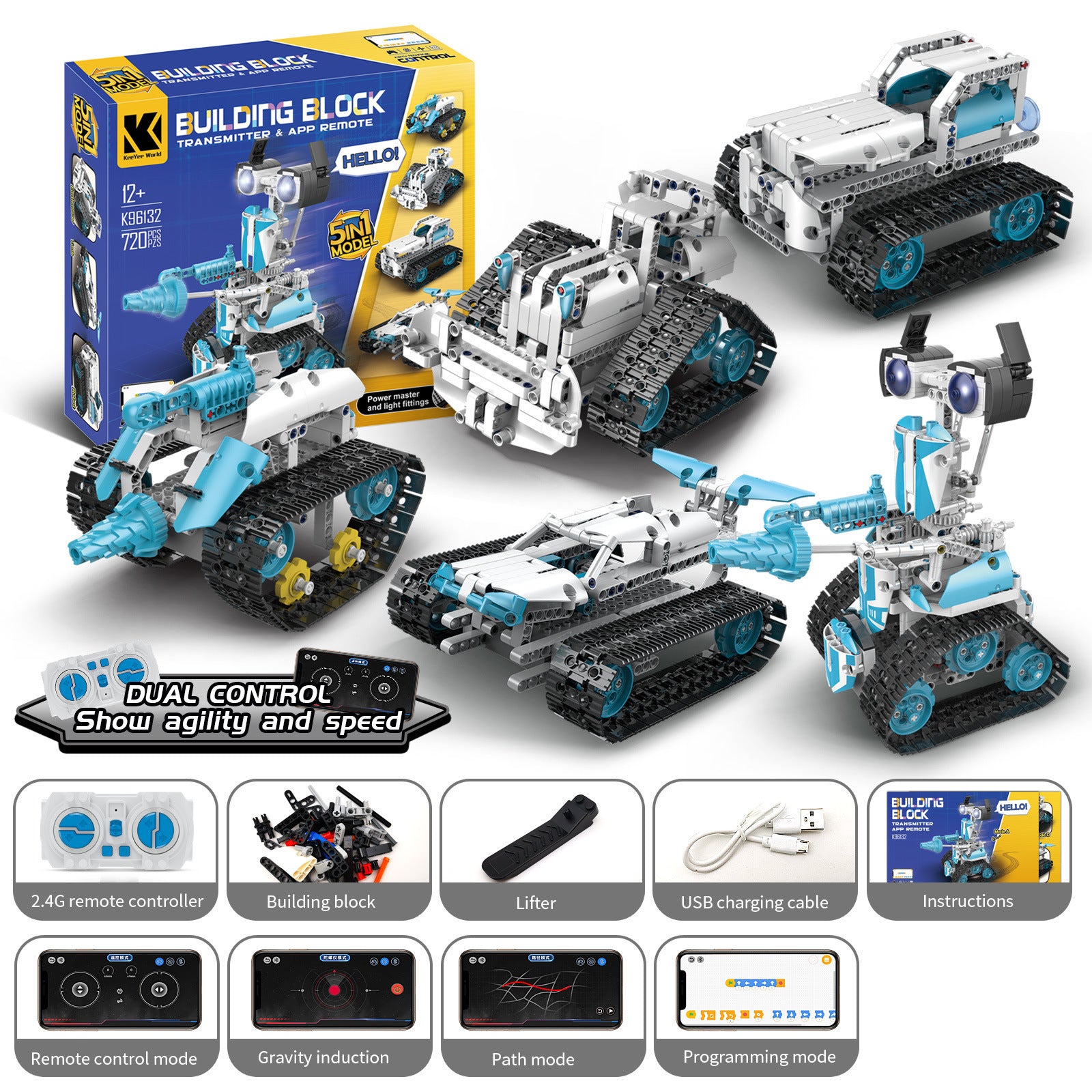 Children and Teenagers Stem Programming Robot Compatible with Building Blocks Electric Remote Control Science and Education Toys Gifts Programmable