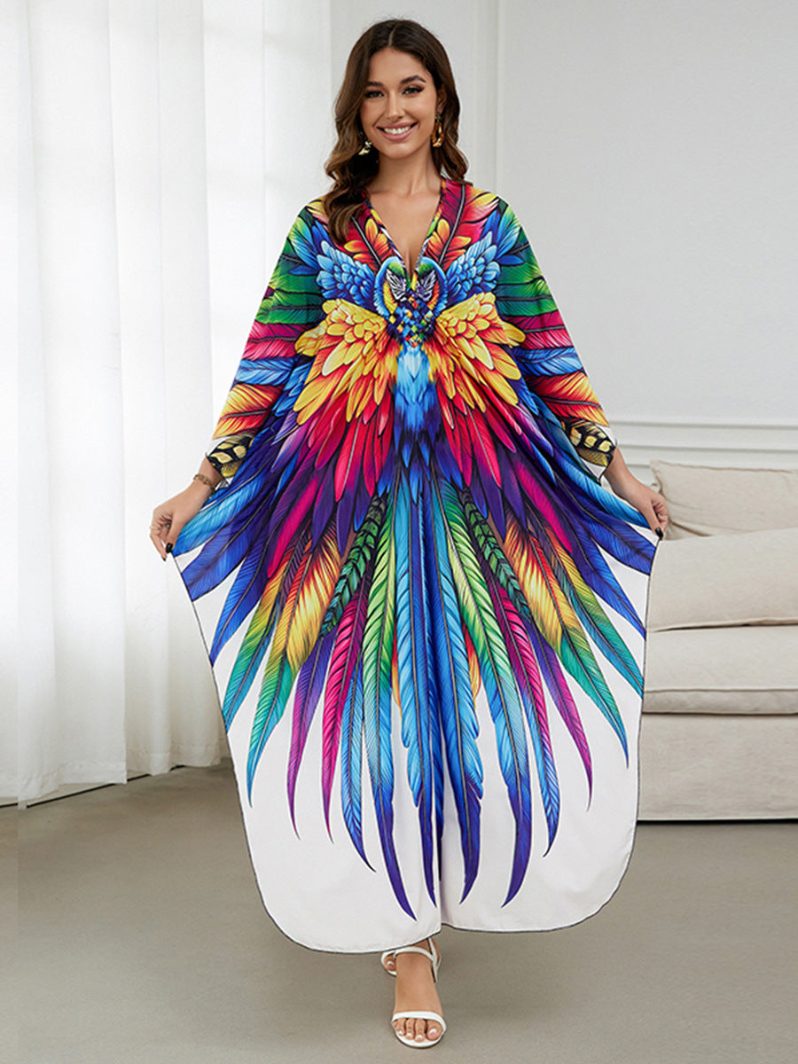 European and American New Positioning Printed dress Holiday Beach Clothes Robe plus size Beach Sunscreen Bikini Blouse