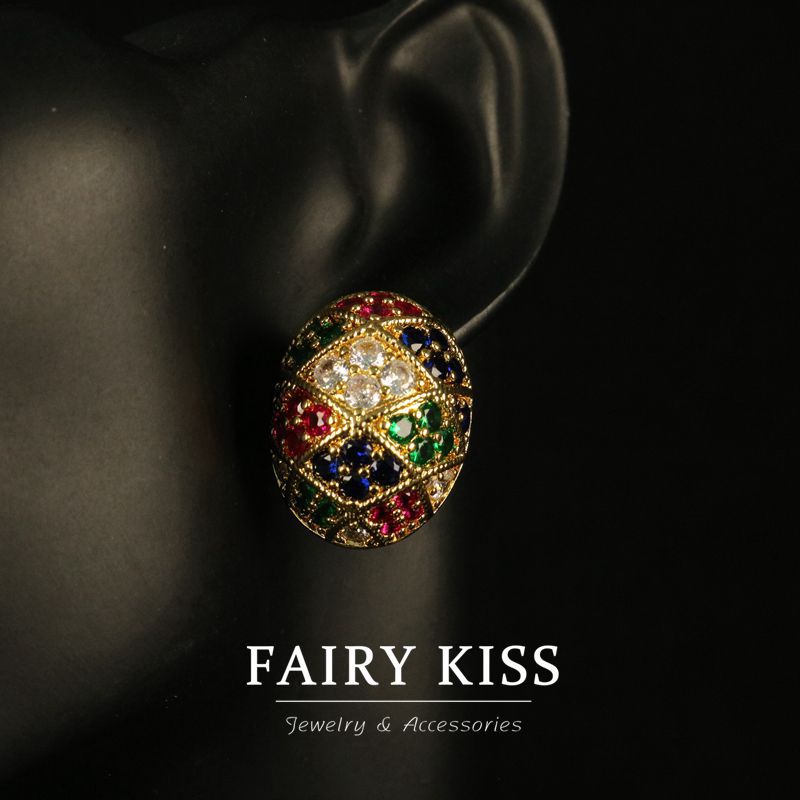 Electroplated real gold copper wax inlaid with exquisite temperament color small earrings high sense palace style fashion all-match jewelry