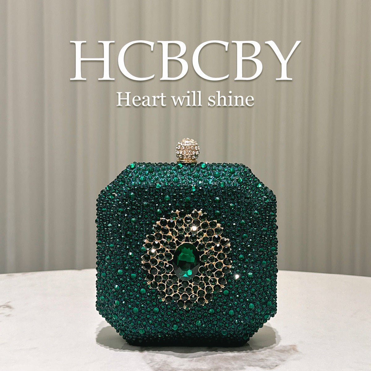 Dark Green Shiny Rhinestone High-grade Diamond Buckle Decorative Small Handbag Women's Fashionable Personalized Mini Box Evening Bag