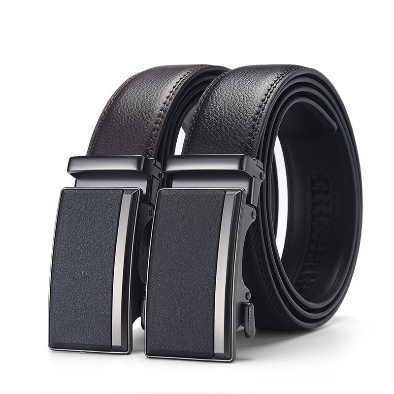 Men's Automatic Buckle Belt, High-End Genuine Two-Layer Cowhide Leather Belt, Men's Casual Pants Belt, Men's Waist Belt, Cross-Border Ready Stock