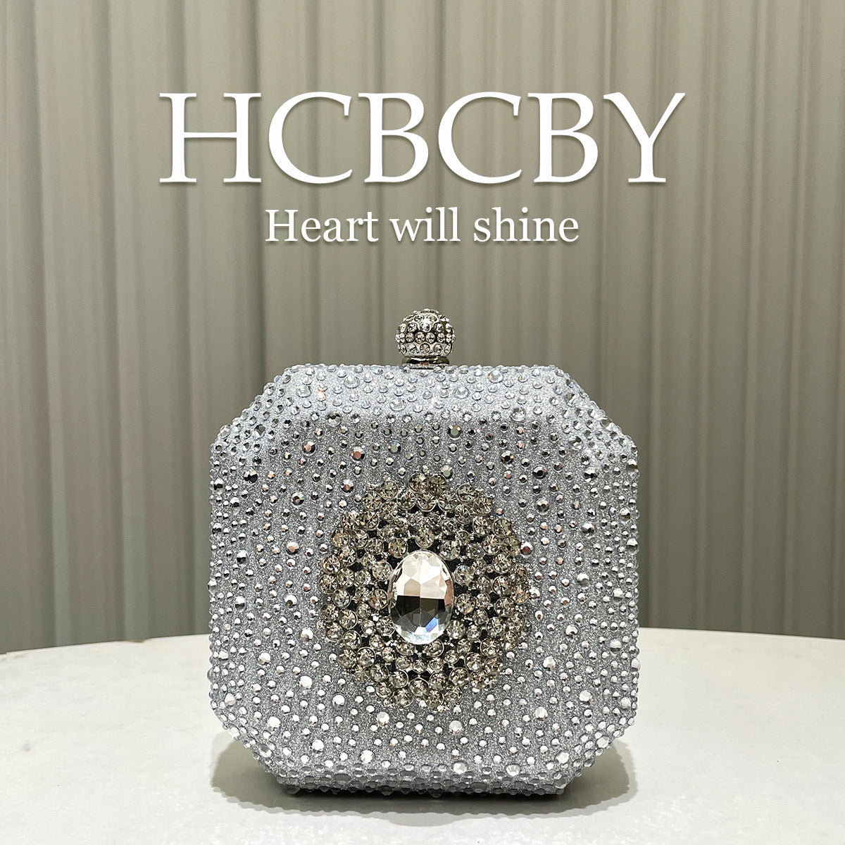 Dark Green Shiny Rhinestone High-grade Diamond Buckle Decorative Small Handbag Women's Fashionable Personalized Mini Box Evening Bag