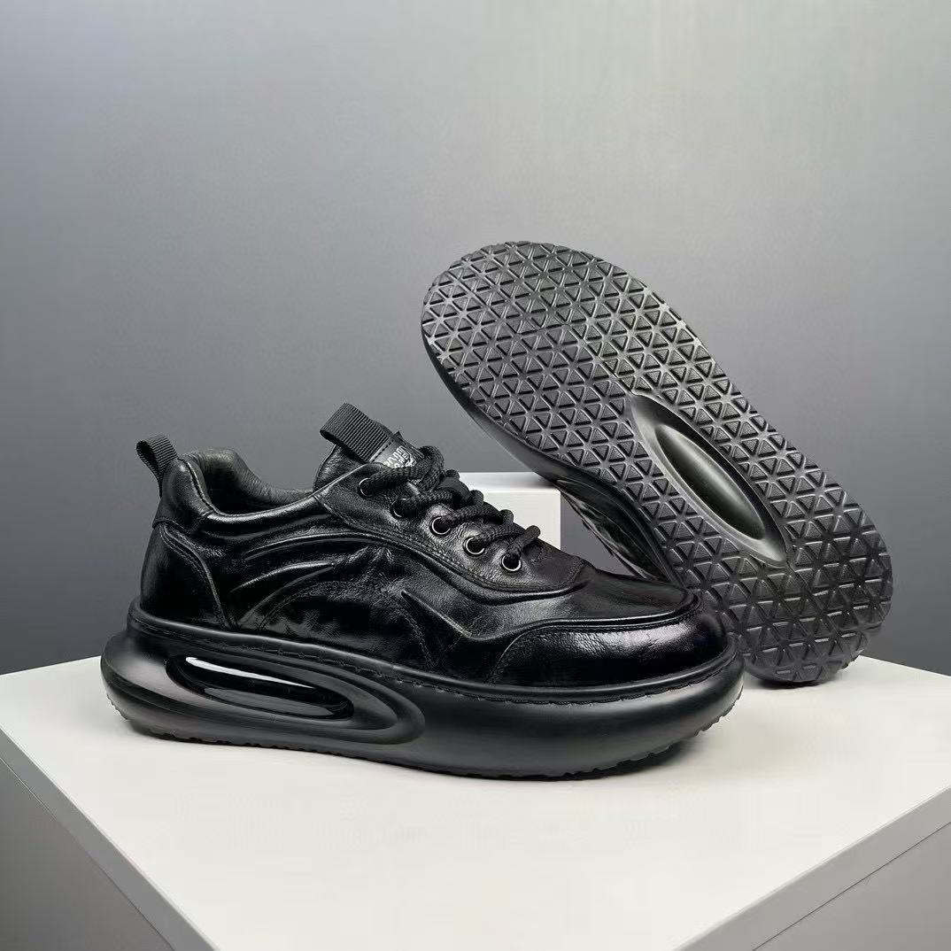 First-Layer Cowhide Men's Shoes 2026 Autumn and Winter New Fashion Versatile British Style Air-Cushioned Thick-Soled Trendy Textured Leather Shoes