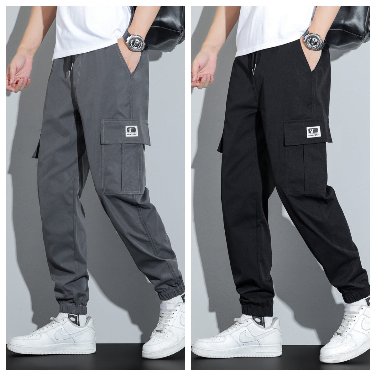 Spring and Autumn Men's Work Pants with Crotch Wear-resistant Loose Leg-toe Work Clothes Pants Breathable Elastic Multi-pocket Overalls