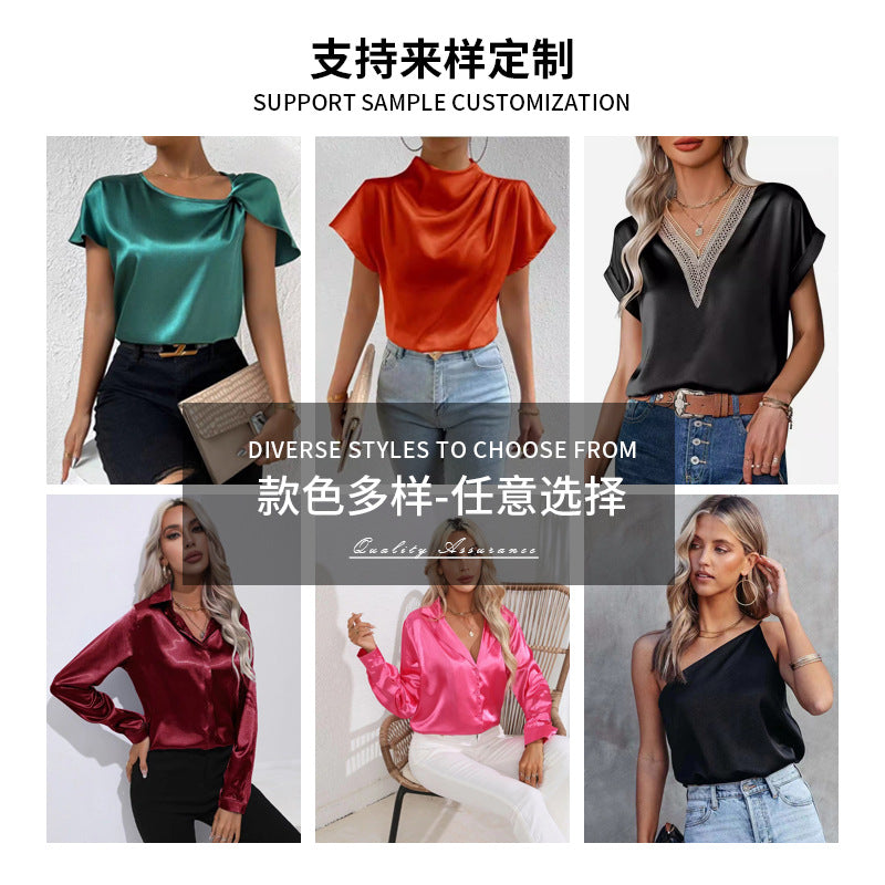 Amazon 2026 European and American Cross-Border Foreign Trade Summer New Satin Vest for Women, Solid Color Off-Shoulder Halter Neck Sleeveless Top