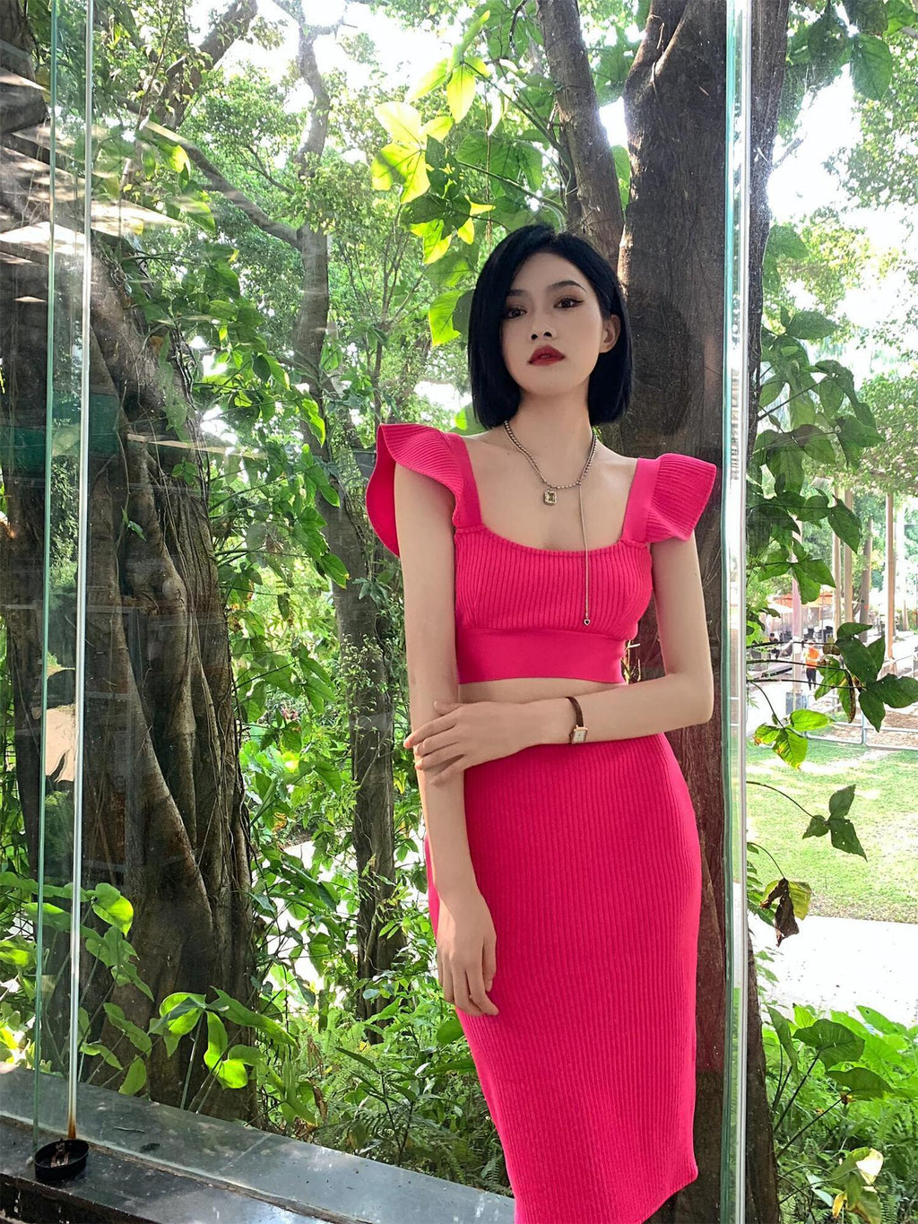 in stock European and American Sexy High-end Women's Fashion Sexy Camisole Vest Slim-fit Hip Skirt Two-piece Bandage Skirt