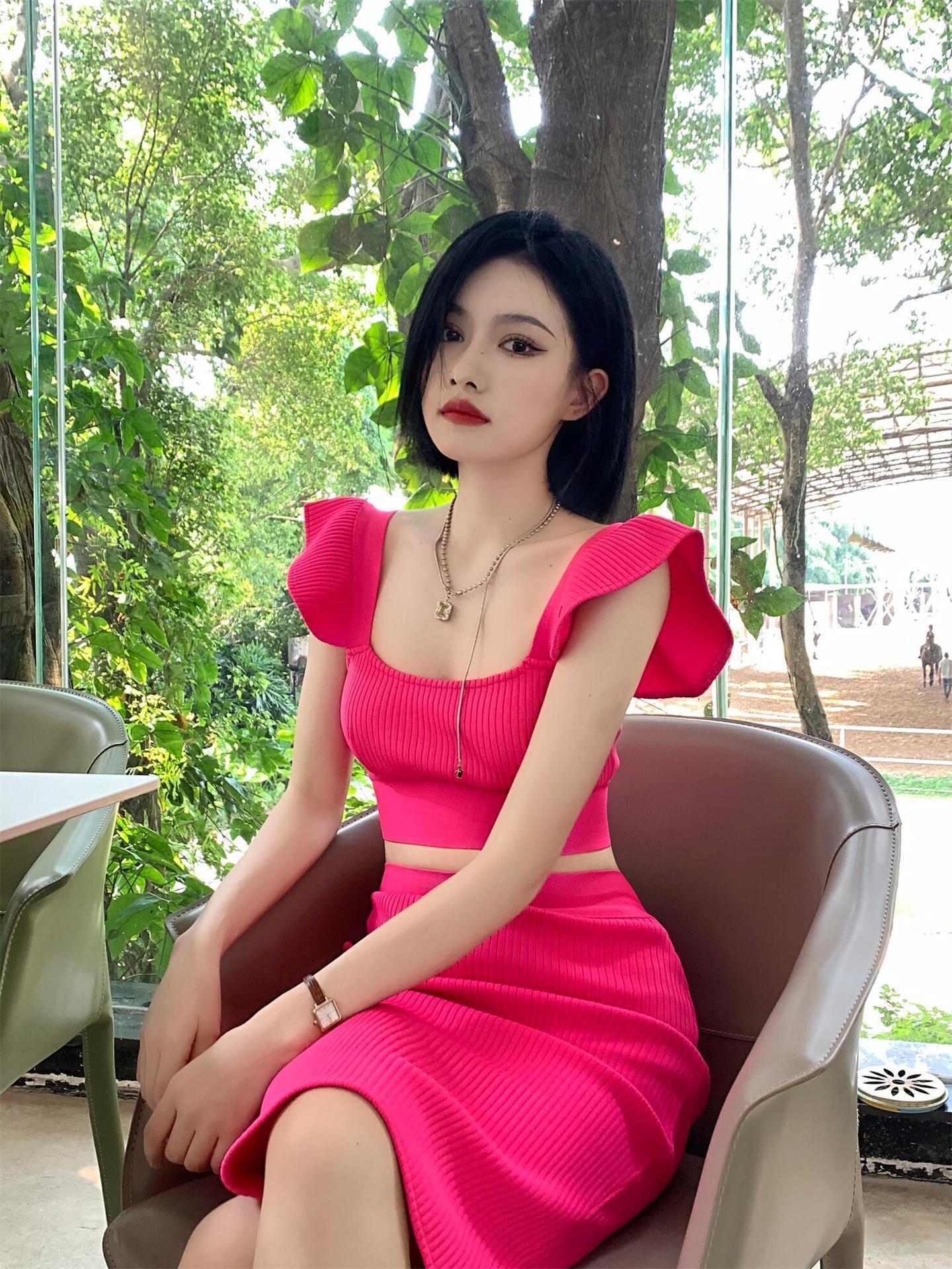 in stock European and American Sexy High-end Women's Fashion Sexy Camisole Vest Slim-fit Hip Skirt Two-piece Bandage Skirt
