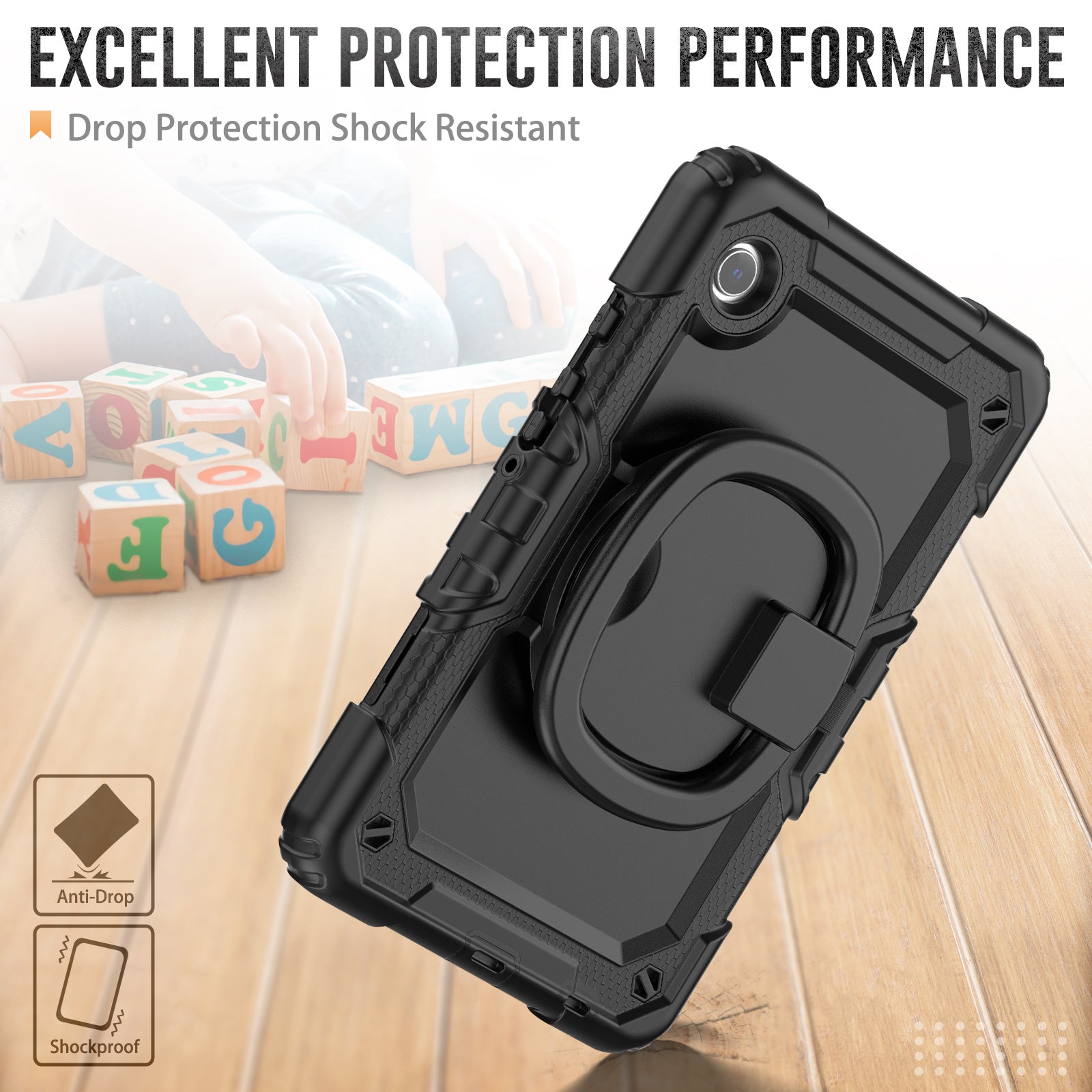 Applicable to Samsung Tab A9 silicone + PC protective case 8.7-inch rotating bracelet X115 multi-functional drop-resistant tablet case