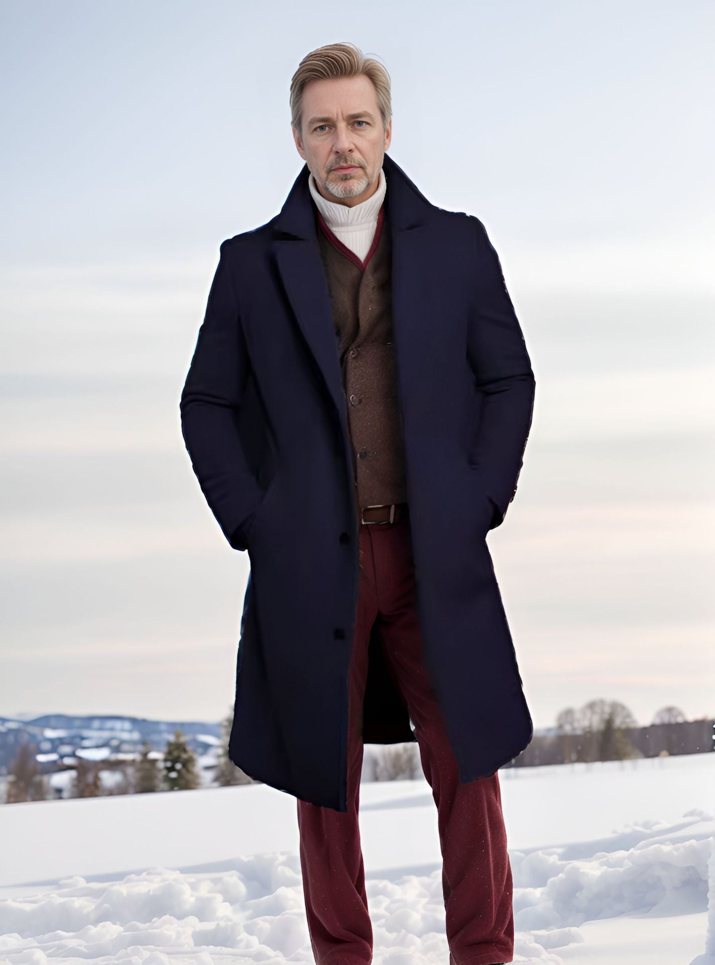 Foreign Trade Men's 2024 New Woolen Coat Men's Mid-length Solid Color Woolen Coat for Autumn and Winter Youth Coat