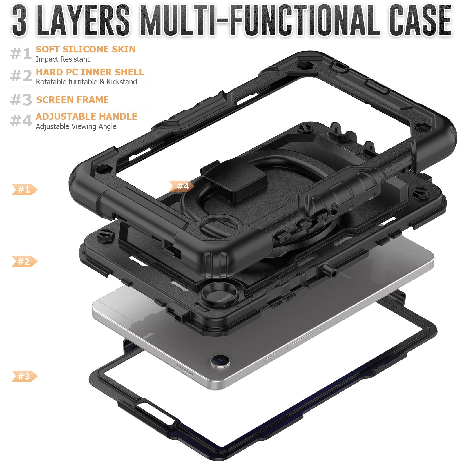 Applicable to Samsung Tab A9 silicone + PC protective case 8.7-inch rotating bracelet X115 multi-functional drop-resistant tablet case