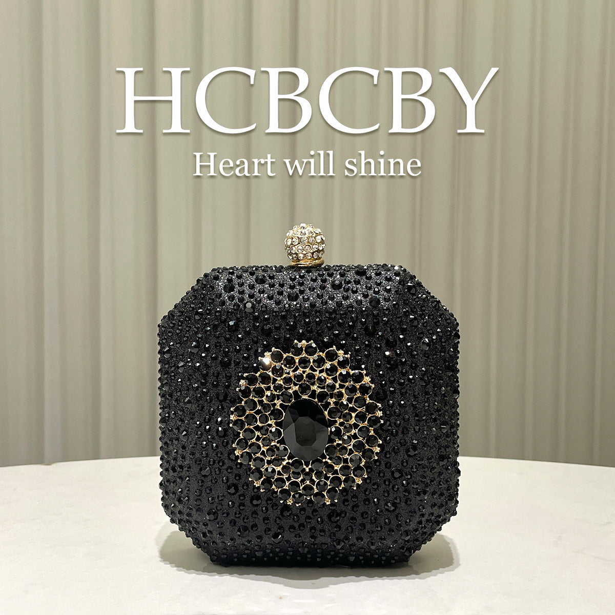Dark Green Shiny Rhinestone High-grade Diamond Buckle Decorative Small Handbag Women's Fashionable Personalized Mini Box Evening Bag