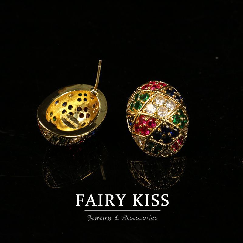 Electroplated real gold copper wax inlaid with exquisite temperament color small earrings high sense palace style fashion all-match jewelry