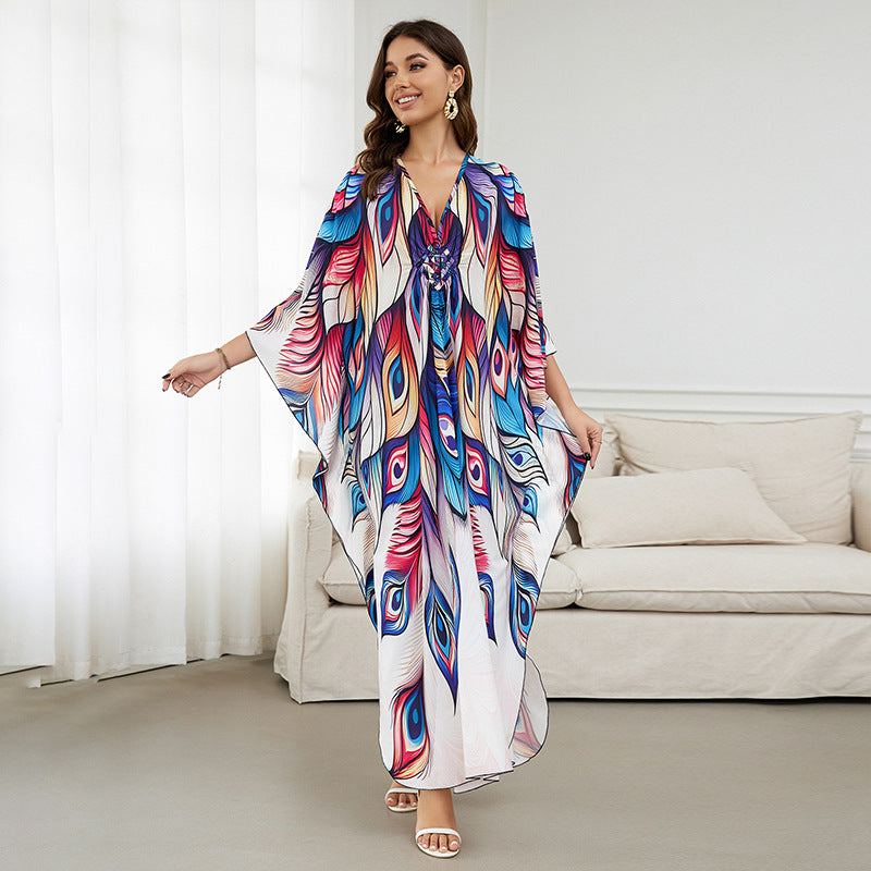 European and American New Positioning Printed dress Holiday Beach Clothes Robe plus size Beach Sunscreen Bikini Blouse