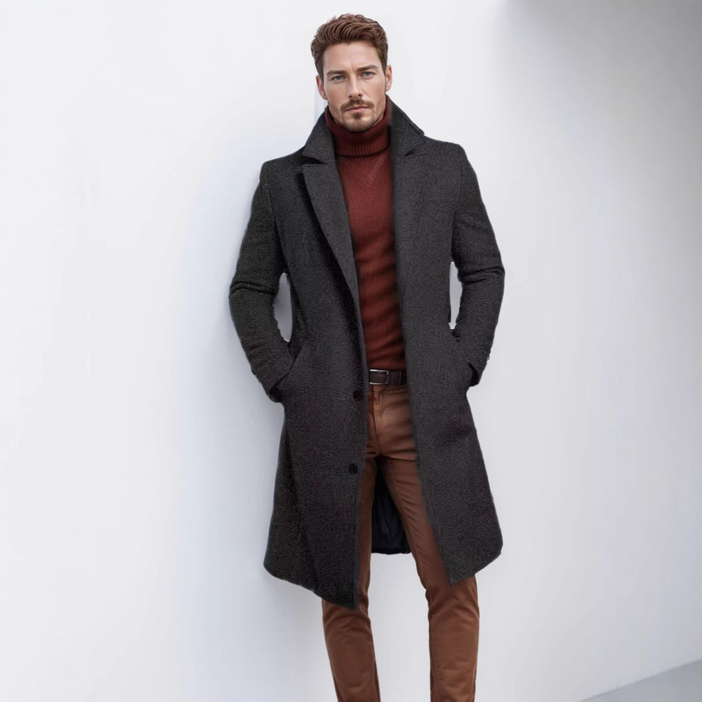 Foreign Trade Men's 2024 New Woolen Coat Men's Mid-length Solid Color Woolen Coat for Autumn and Winter Youth Coat
