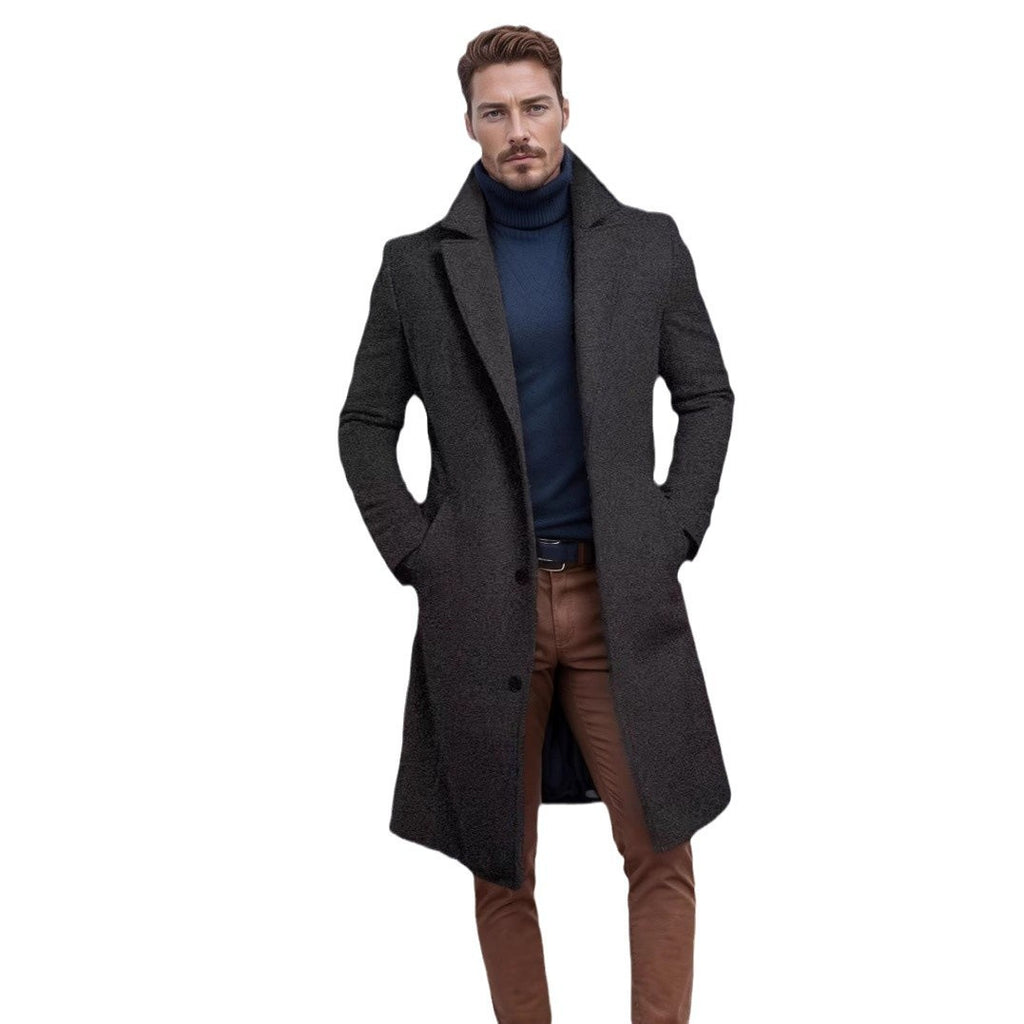 Foreign Trade Men's 2024 New Woolen Coat Men's Mid-length Solid Color Woolen Coat for Autumn and Winter Youth Coat