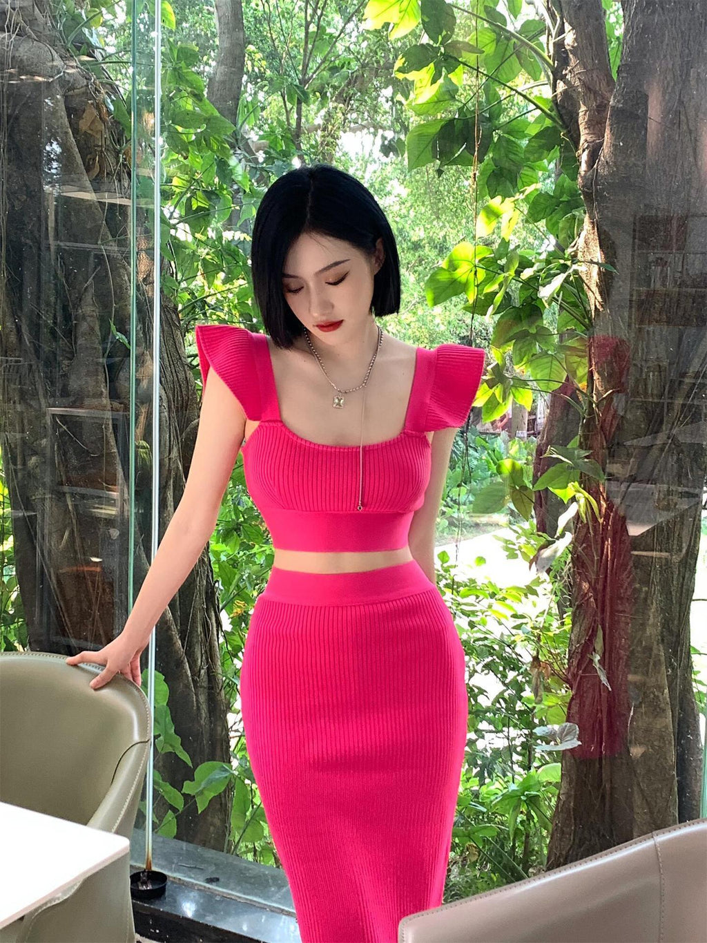 in stock European and American Sexy High-end Women's Fashion Sexy Camisole Vest Slim-fit Hip Skirt Two-piece Bandage Skirt