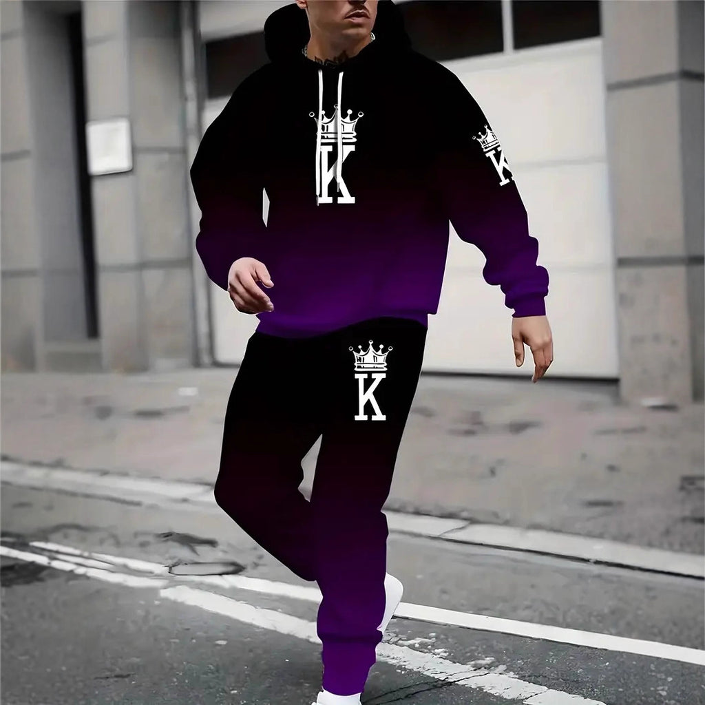 2025 Autumn Cross-Border Amazon Independent Site High Street Men's Hooded Casual Sports Long-Sleeve Long Pants Autumn Set