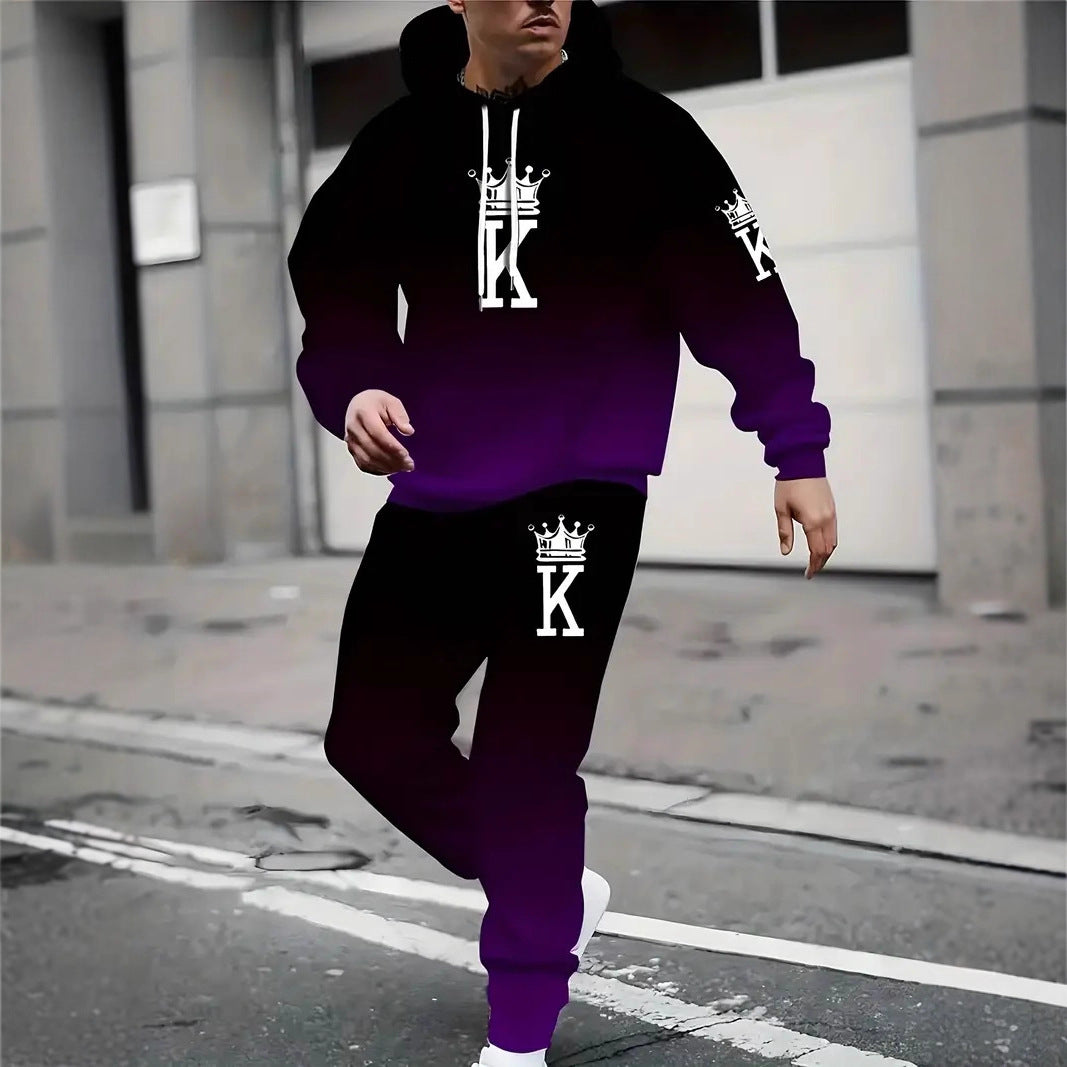 2025 Autumn Cross-Border Amazon Independent Site High Street Men's Hooded Casual Sports Long-Sleeve Long Pants Autumn Set