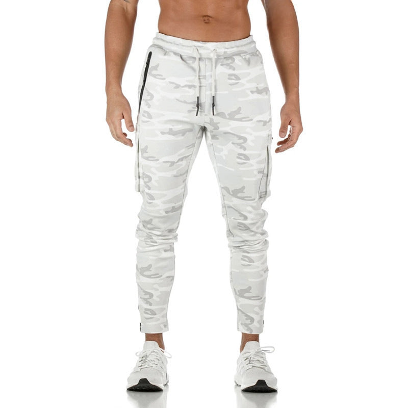 Cross-Border Men's Casual Versatile Sports Overalls Cotton Running Fitness Camouflage Trousers Zipper Decorative Trousers