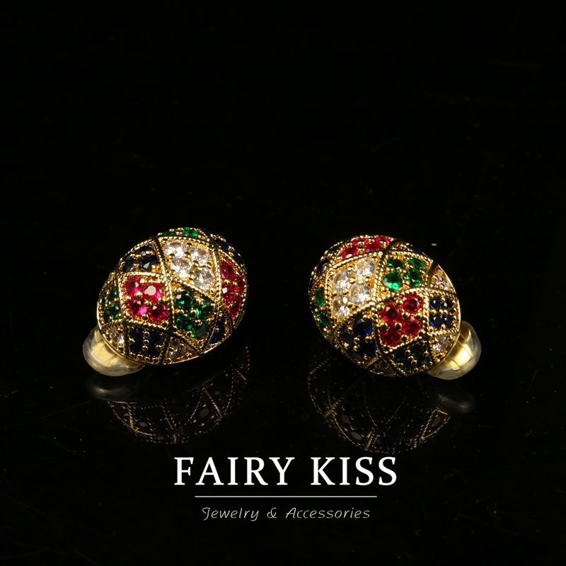 Electroplated real gold copper wax inlaid with exquisite temperament color small earrings high sense palace style fashion all-match jewelry