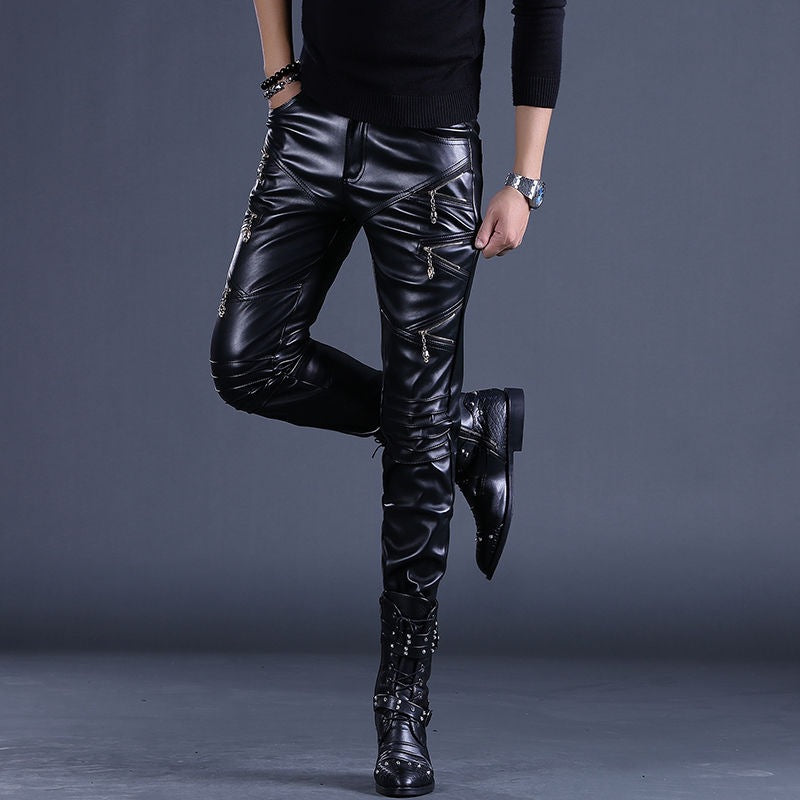 Men's Leather Pants Stage Singer Slim Pants Cross-Border New Products Hot Style