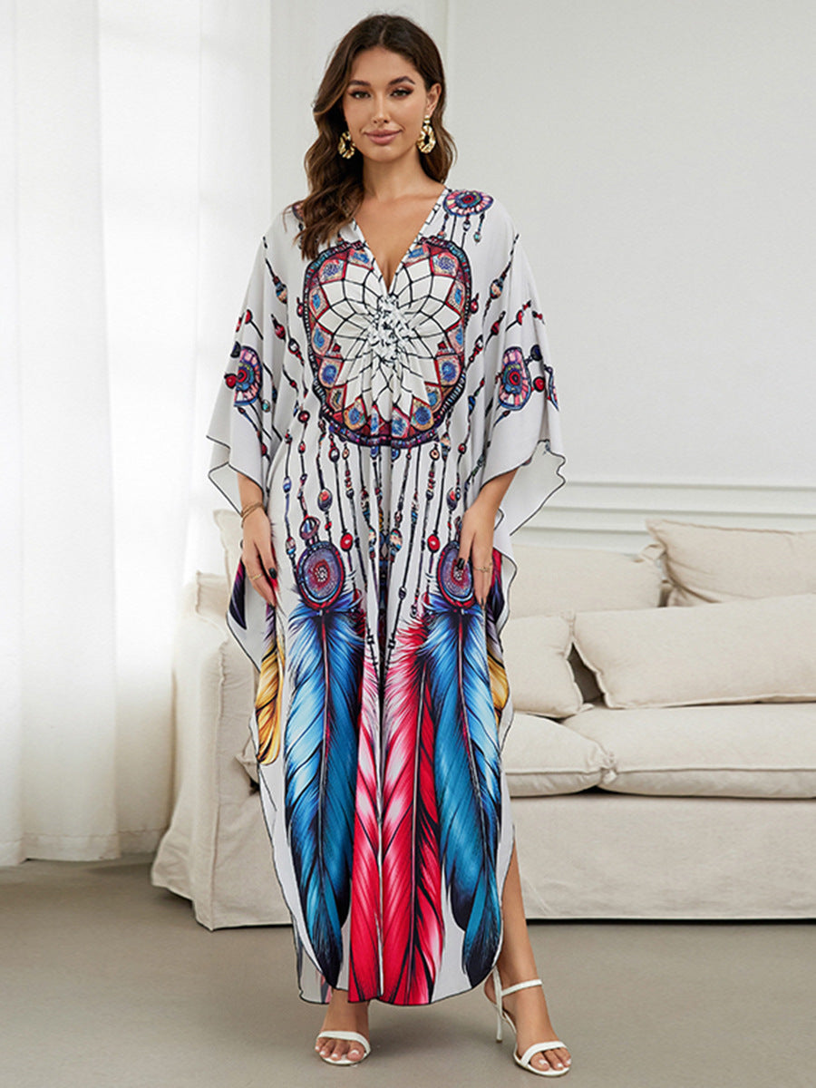 European and American New Positioning Printed dress Holiday Beach Clothes Robe plus size Beach Sunscreen Bikini Blouse