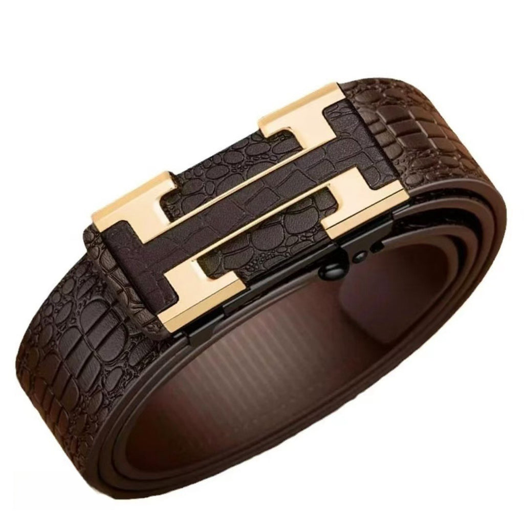 Cross-border exclusive for high-end men's belt toothless automatic buckle genuine leather leather belt casual business belt